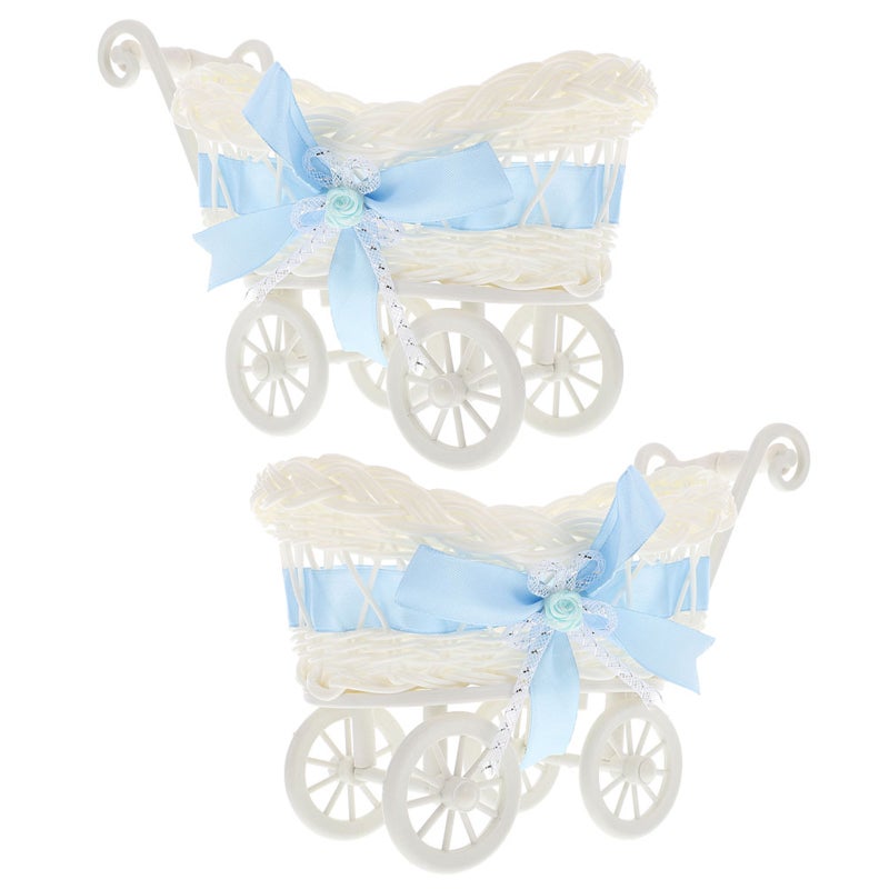 2pcs Kids Use Imitation Rattan Woven Basket Candy Storage Cart Shape Basket Party Supply - Image 4
