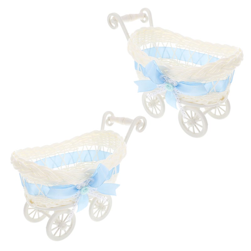 2pcs Kids Use Imitation Rattan Woven Basket Candy Storage Cart Shape Basket Party Supply - Image 5