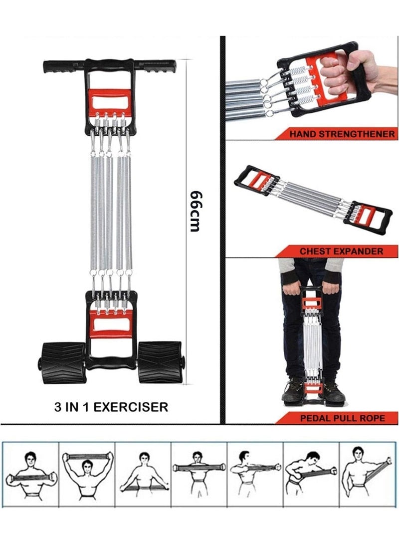 Generic Ultimate Power 3 in 1 Adjustable Chest Exerciser with 5 Springs, Hand Grip Strengthener, Pedal Pull Rope Belt, Home Fitness Equipment for Exercise, Finger, Waist, Arms, Slimming. - Image 4