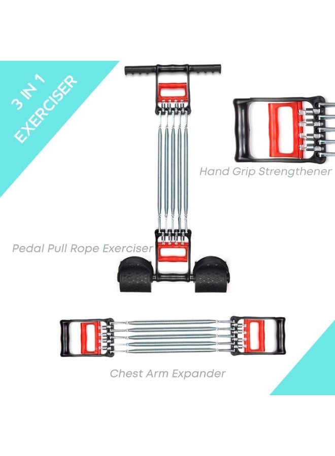 Generic Ultimate Power 3 in 1 Adjustable Chest Exerciser with 5 Springs, Hand Grip Strengthener, Pedal Pull Rope Belt, Home Fitness Equipment for Exercise, Finger, Waist, Arms, Slimming. - Image 3