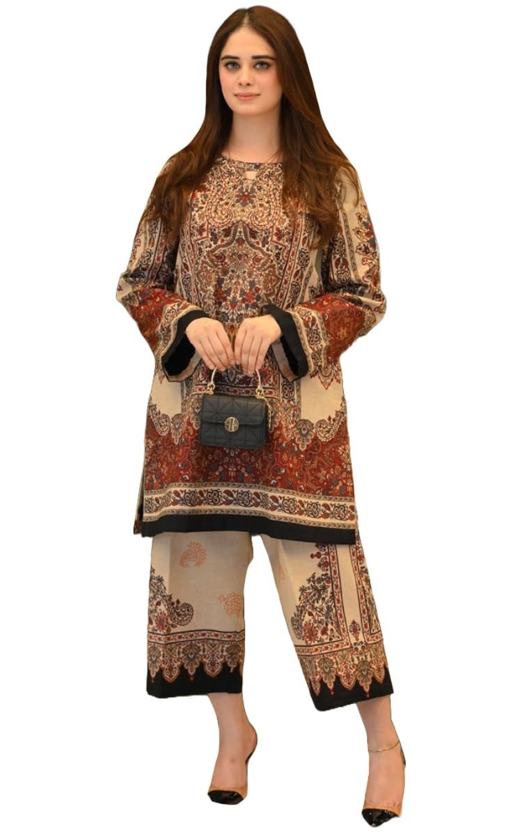 GoSriKi Women's Rayon Viscose Printed Straight Kurta with Palazzo (VALAYAM Beige-GS_S_Beige_Small) - Image 1