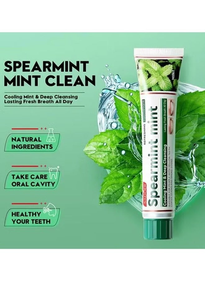 SADOER Spearmint mint Toothpaste，Fresh Toothpaste, Whitening Toothpaste , Clean Mint Toothpaste for Bad Breath, Helps Fight Cavities, Whitens Teeth, and Freshens Breath 100g  - Image 3