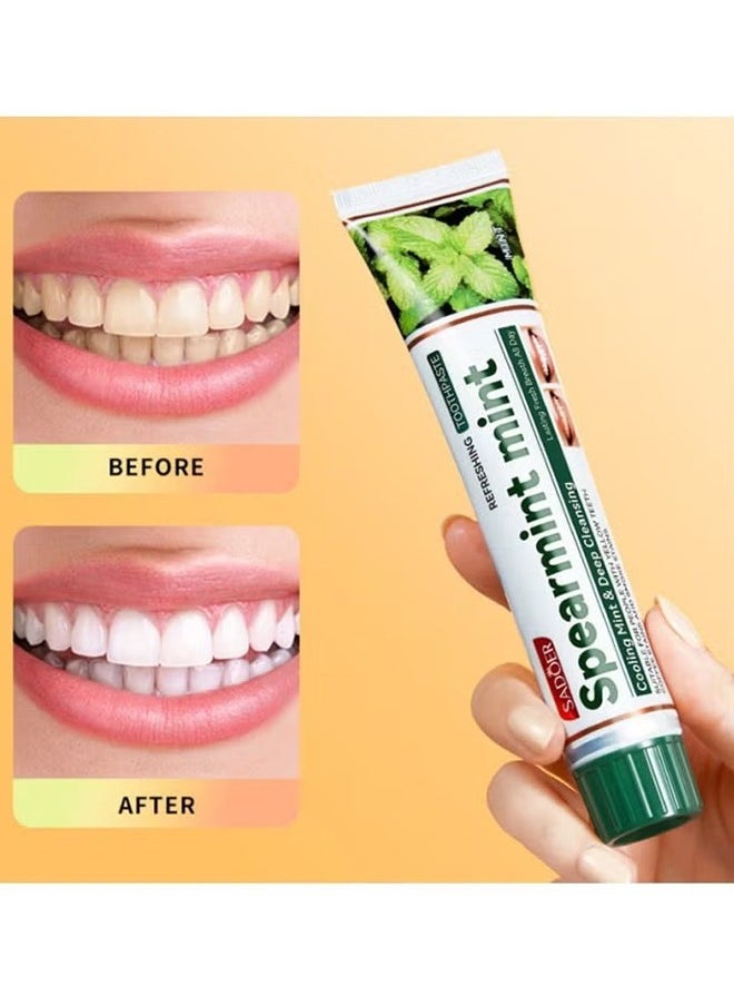 SADOER Spearmint mint Toothpaste，Fresh Toothpaste, Whitening Toothpaste , Clean Mint Toothpaste for Bad Breath, Helps Fight Cavities, Whitens Teeth, and Freshens Breath 100g  - Image 2