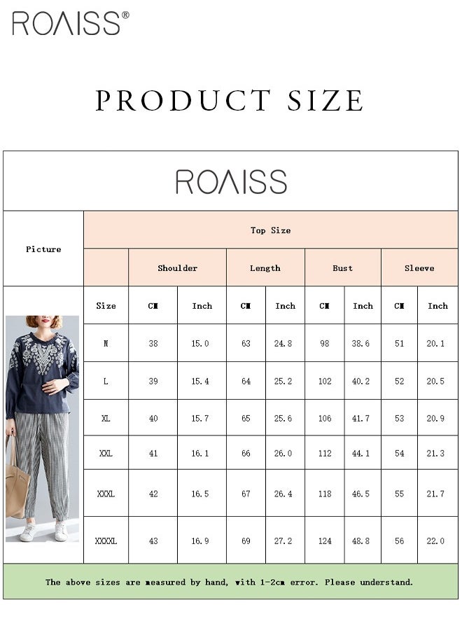 roaiss - Fashion Casual Loose Fit Pullover Women'S Cotton And Linen Ethnic Style Embroidered T-Shirt Daily Commuting Top - Image 1