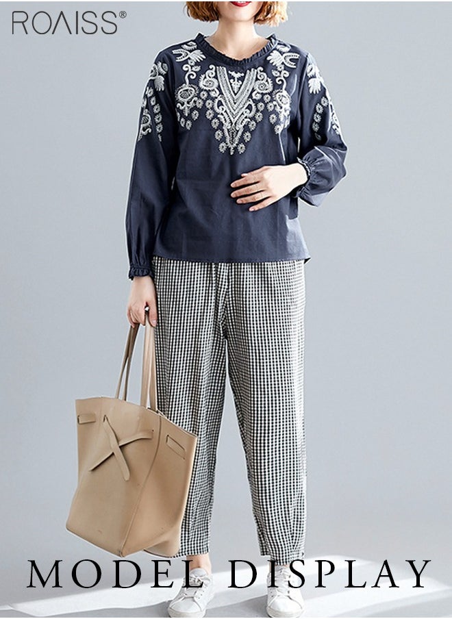 roaiss - Fashion Casual Loose Fit Pullover Women'S Cotton And Linen Ethnic Style Embroidered T-Shirt Daily Commuting Top - Image 1