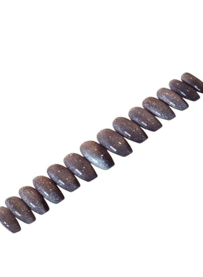 Sparkling Nailon Luxury Handmade Purple Cat Eye Stick On Nails Extensions for Women | Reusable Unbreakable Coffin Shape Artificial Fake Nails | Easy To Use Press On Nails Kit | Pack of 14 - Image 4