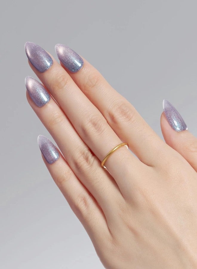Sparkling Nailon Luxury Handmade Purple Cat Eye Stick On Nails Extensions for Women | Reusable Unbreakable Coffin Shape Artificial Fake Nails | Easy To Use Press On Nails Kit | Pack of 14 - Image 2