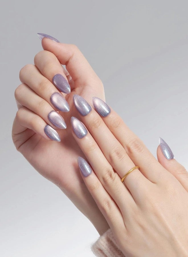 Sparkling Nailon Luxury Handmade Purple Cat Eye Stick On Nails Extensions for Women | Reusable Unbreakable Coffin Shape Artificial Fake Nails | Easy To Use Press On Nails Kit | Pack of 14 - Image 3