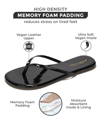 Project Cloud Flip Flops for Women - Memory Foam Flats Summer Sandals for Women 2025 - Vegan Leather Lightweight Womens Sandals Summer Beach Essentials Slides (Foundations, BlkPat, 5.5) - Image 2