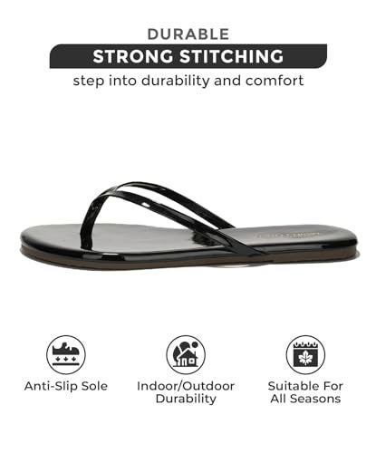 Project Cloud Flip Flops for Women - Memory Foam Flats Summer Sandals for Women 2025 - Vegan Leather Lightweight Womens Sandals Summer Beach Essentials Slides (Foundations, BlkPat, 5.5) - Image 3