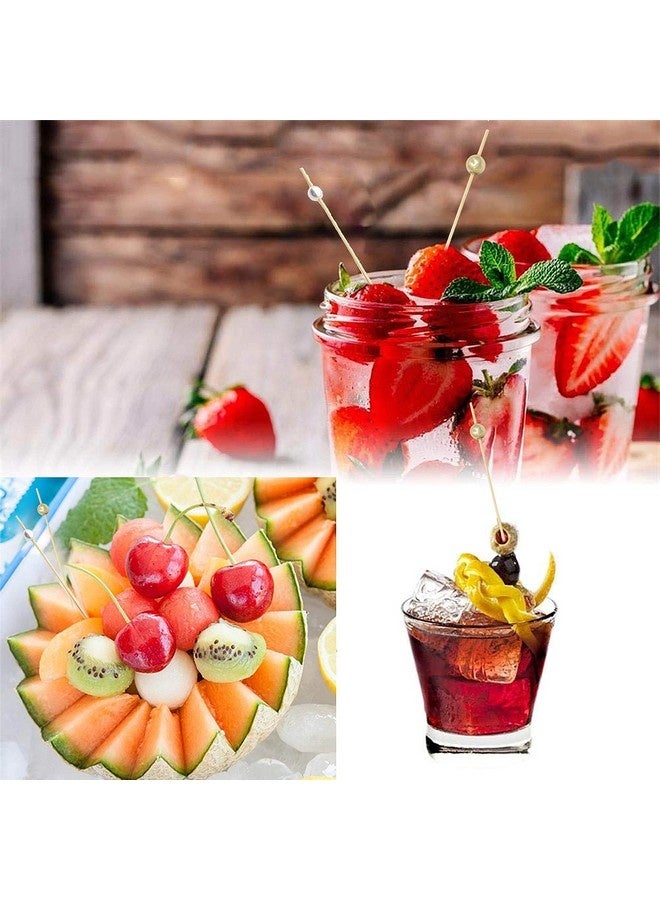 Beauenty 200 Cocktail Sticks Fruit Sticks Bamboo Wooden Toothpicks, for Party Tapas Nibbles Sandwich Canapés Appetizer Fruit Skewer BBQ (Golden, White Pearl) - Image 5