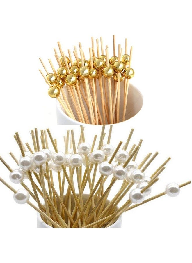 Beauenty 200 Cocktail Sticks Fruit Sticks Bamboo Wooden Toothpicks, for Party Tapas Nibbles Sandwich Canapés Appetizer Fruit Skewer BBQ (Golden, White Pearl) - Image 4