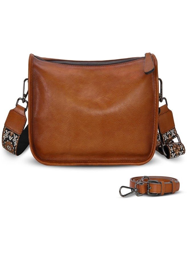 HESHE Genuine Leather Crossbody Bags for Women Vintage Hobo Shoulder Handbags with Two Adjustable Straps Designer Medium Size Travel Purse (Light Brown) - Image 1