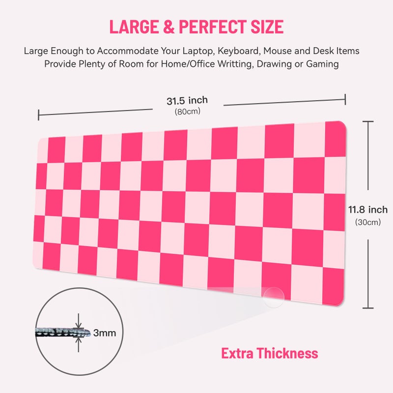 Stanoha Mousepad Desk Mat Gaming Large Keyboard Cute Office Desktop Computer Laptop Checkered XXL Long Giant Big Kawaii Aesthetic Girly Pretty Design Women Girl Gamer Oversized Wide 30x12'' Mousepad - Image 2