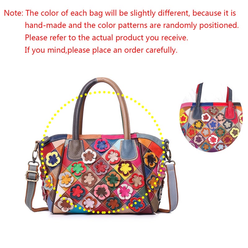 Genuine Leather Women'S Bag Casual Ethnic Style Retro Colorful Handmade Flower Shoulder Crossbody Women'S Handbag - Image 1