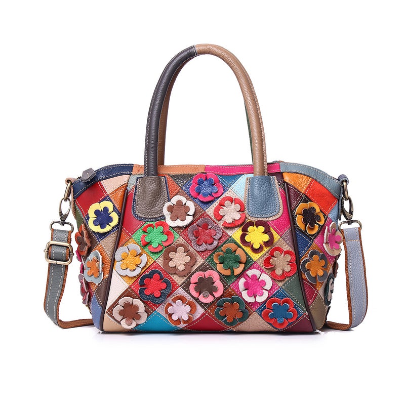 Genuine Leather Women'S Bag Casual Ethnic Style Retro Colorful Handmade Flower Shoulder Crossbody Women'S Handbag - Image 2