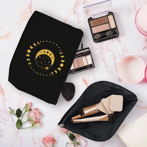 huester Black Golden Boho Moon Phases Makeup Bag Moon Make Up Bag Moon Phase Tarot Cosmetics Bag Boho Cosmetic Bags Travel Makeup Pouch Moon Witchy Gifts for Purse Women Girls Sister Mom - Image 3