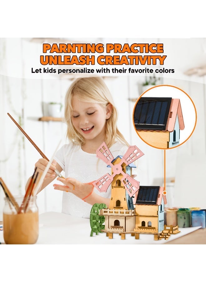 GeniusXLab Solar Windmill House STEM Kit for Kids Ages 5+, 80+ Piece Wooden 3D Puzzle DIY Solar Powered Building Toy with Spinning Windmill, Snap-Fit Science Experiment Project - Image 5