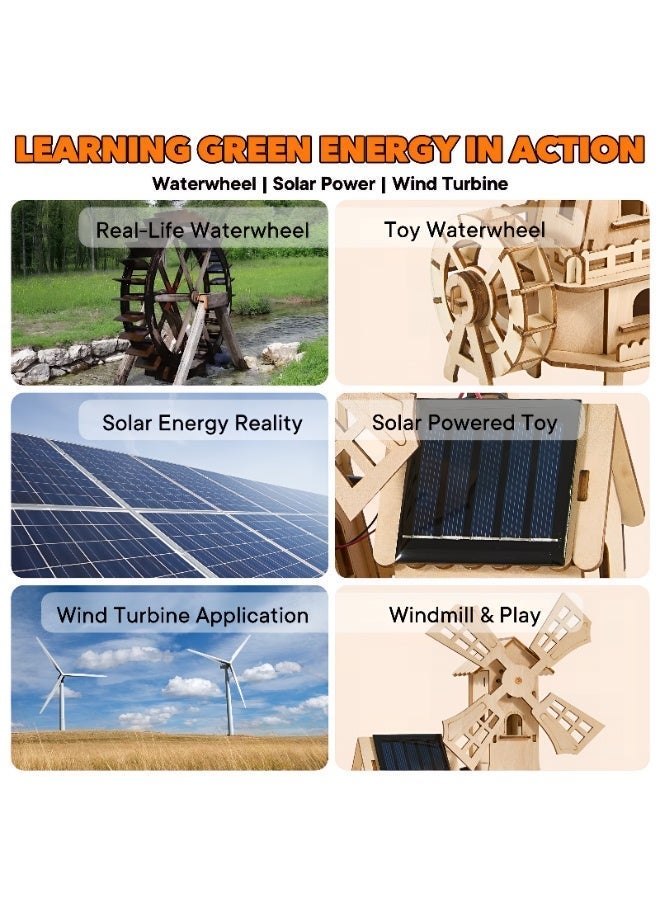 GeniusXLab Solar Windmill House STEM Kit for Kids Ages 5+, 80+ Piece Wooden 3D Puzzle DIY Solar Powered Building Toy with Spinning Windmill, Snap-Fit Science Experiment Project - Image 3