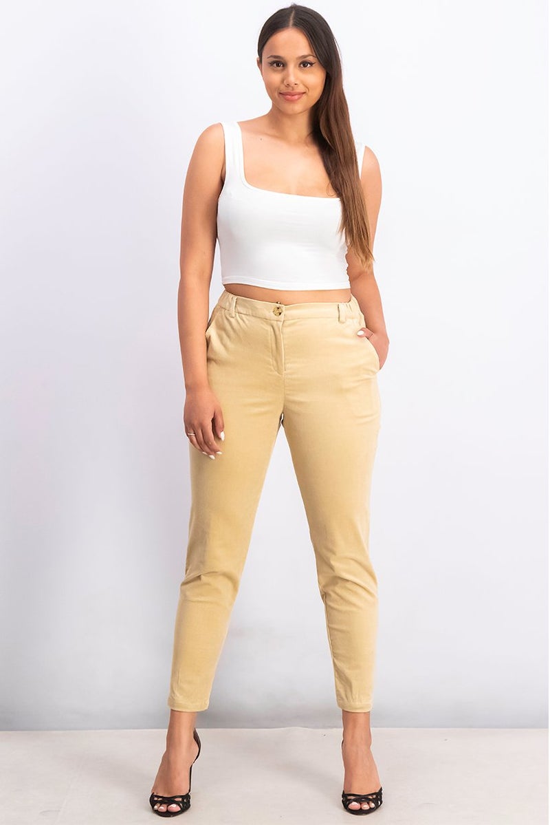 ESPRIT Women Regular Fit Side Pocket Corduroy Pants, Khaki - Image 2