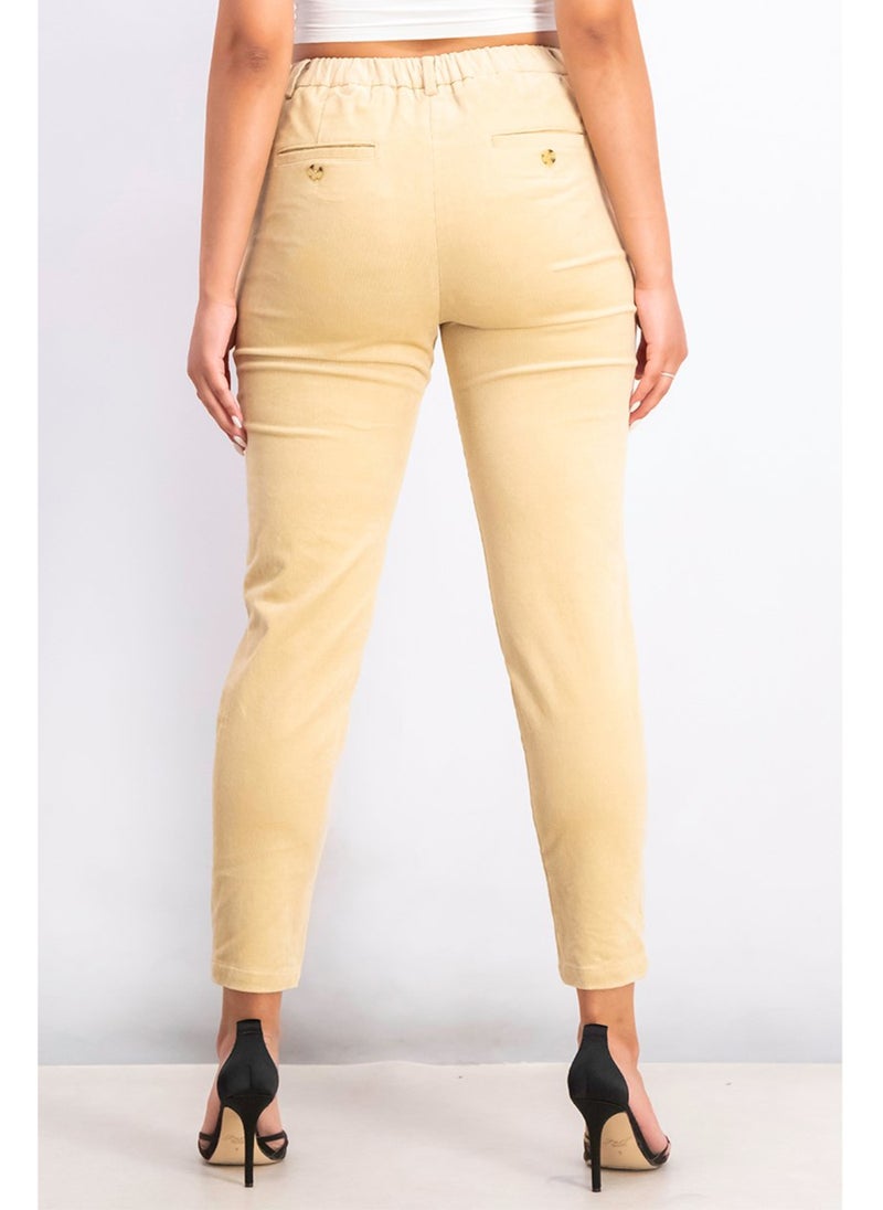 ESPRIT Women Regular Fit Side Pocket Corduroy Pants, Khaki - Image 5