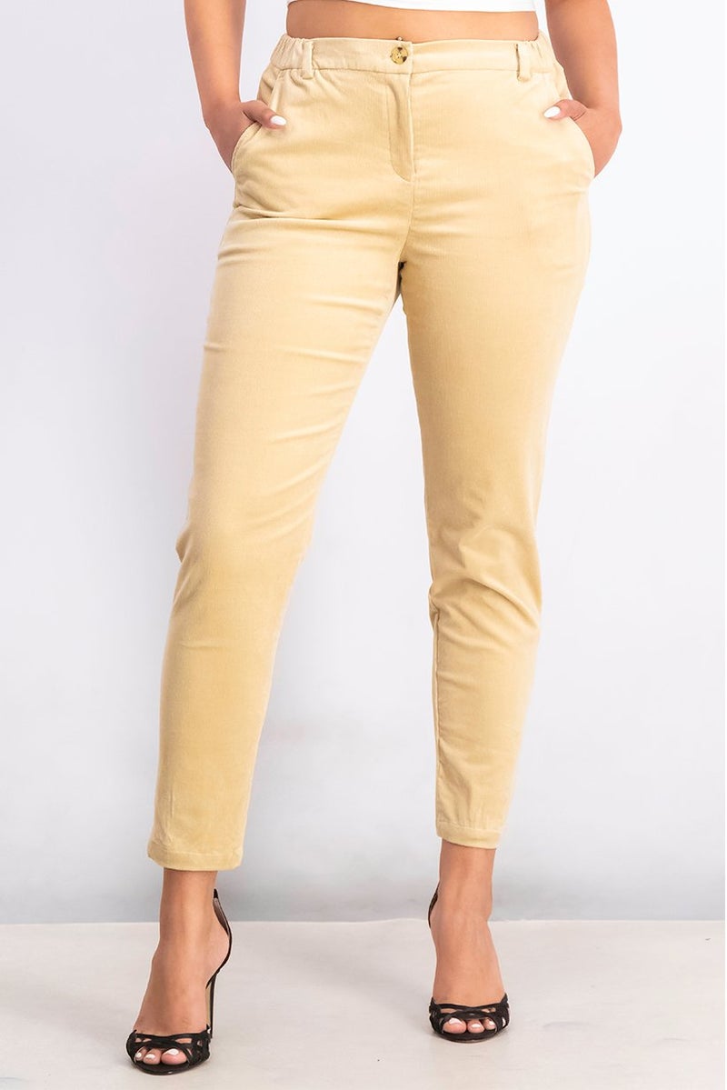 ESPRIT Women Regular Fit Side Pocket Corduroy Pants, Khaki - Image 1