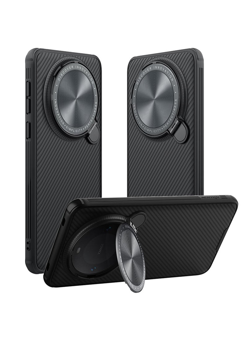 KASTWAVE Compatible with Huawei Mate 60 Pro/ 60Pro Plus Case, Folding Kickstand Holder Cover Camera Lens Privacy Protection Soft TPU Bumper Hard PC Back Shockproof (Black) - Image 1