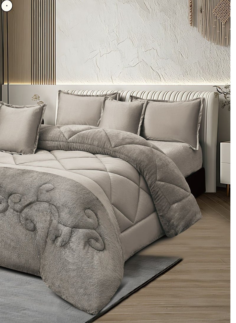 مينج لي مفرش ملكي 6 قطع نفرين شتوي وجهين وجه مخمل وجه فرو مقاس كينج 230x250 سم - Image 2