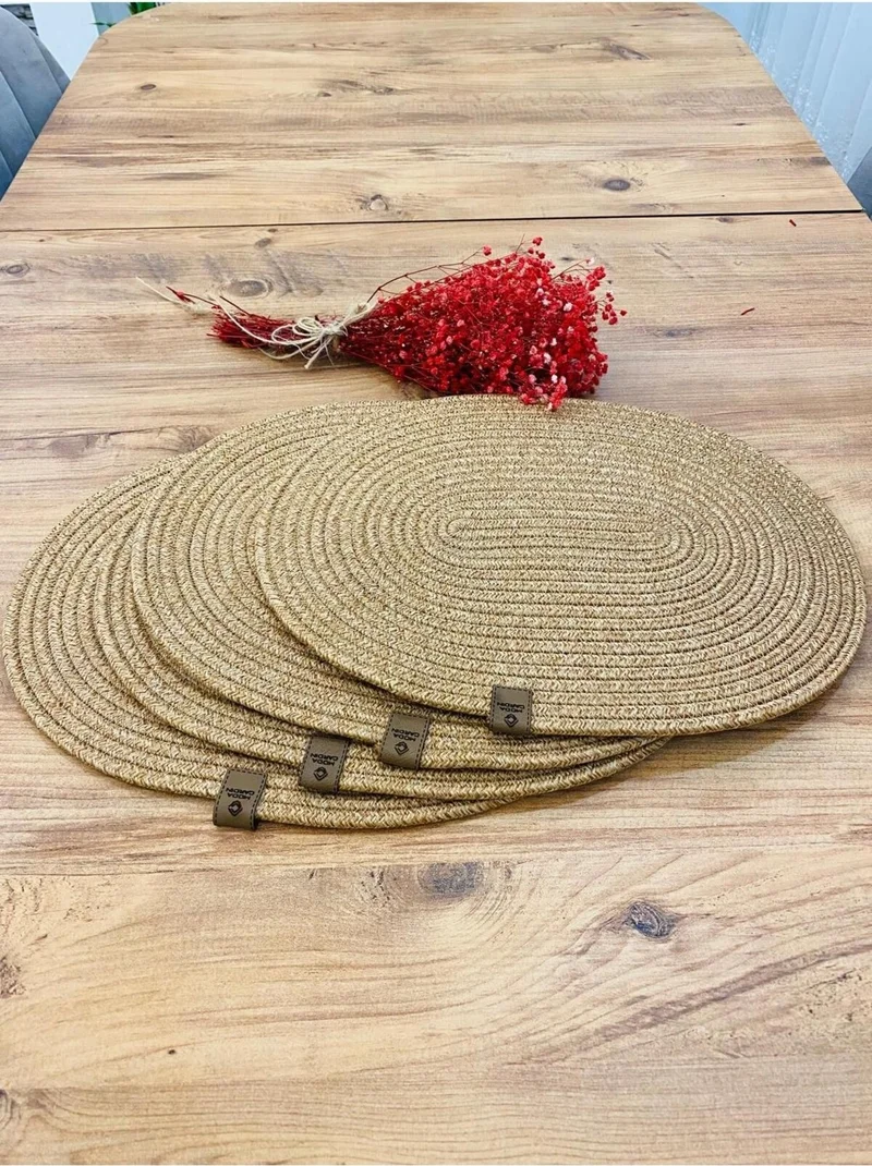 BDZ Deri BDZ Leather Jute Wicker American Service Oval Mat and Basket 3 Pieces