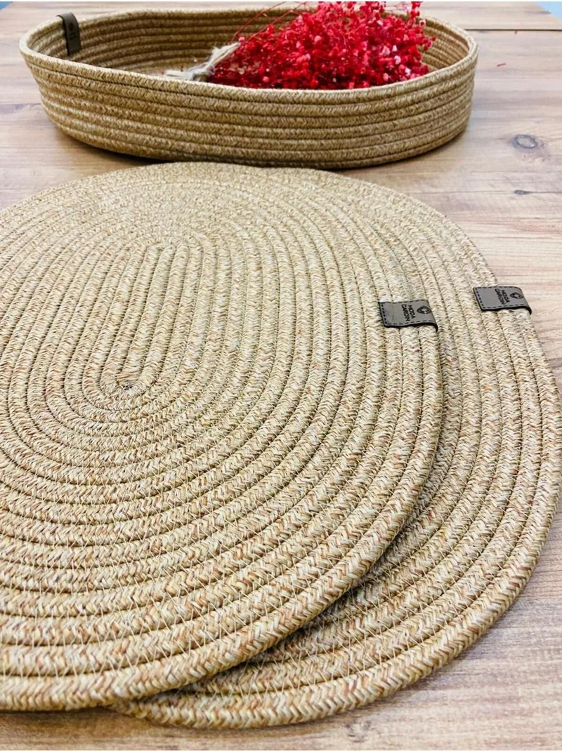 BDZ Deri BDZ Leather Jute Wicker American Service Oval Mat and Basket 3 Pieces