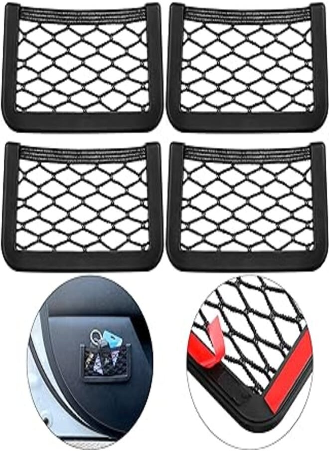 Generic Hicarer 4 pieces car storage organizer 6 x 3.2 inch net bag mesh pocket organizer car string bag car seat side storage back stick on for purse phone holder pocket organizer 