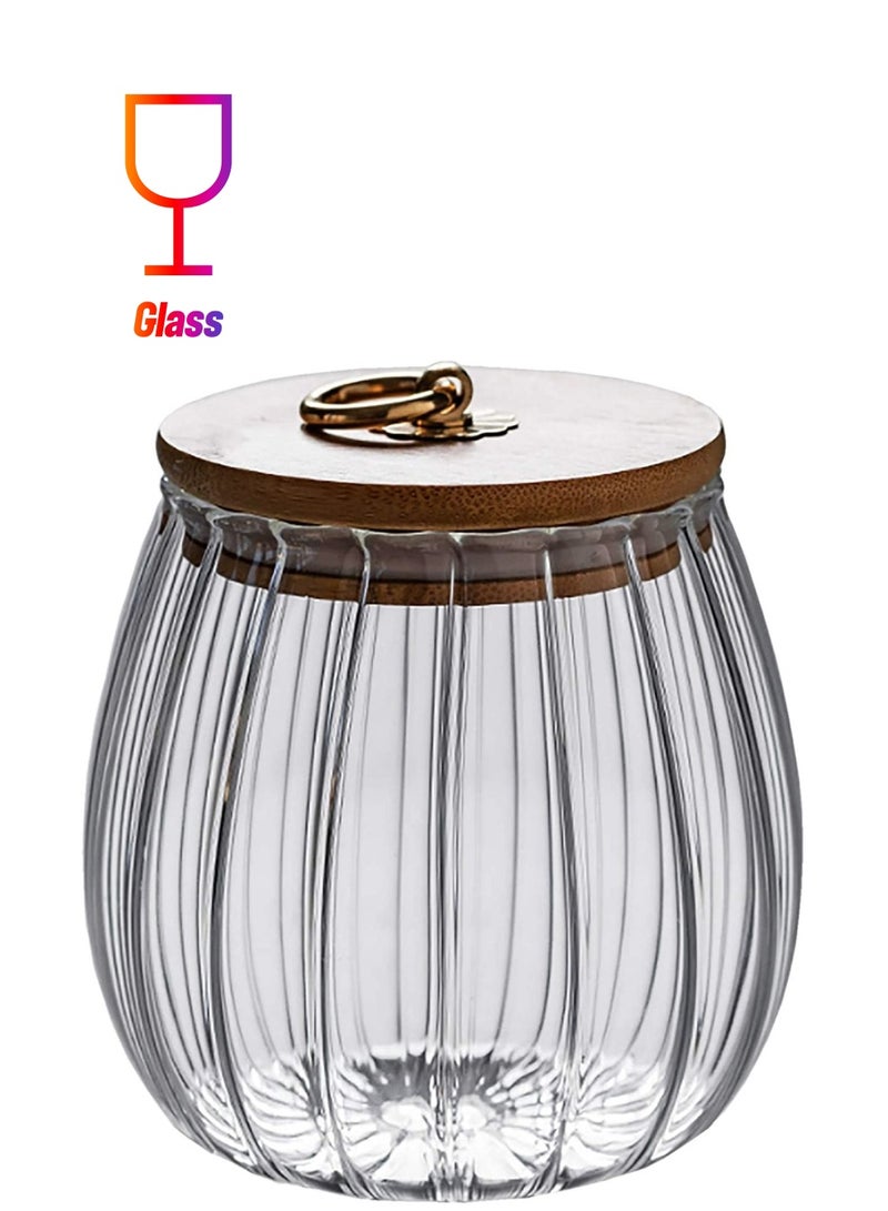Y&D Glass Coffee Nuts Canister Airtight Storage Jar Petal Decorative Container with Bamboo Lid Metal Handle Easy to Grasp 700ml (23oz) - Image 1