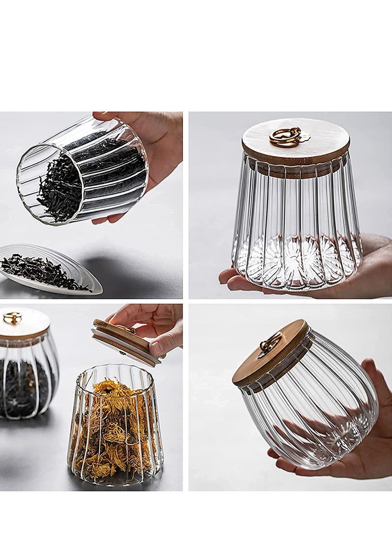 Y&D Glass Coffee Nuts Canister Airtight Storage Jar Petal Decorative Container with Bamboo Lid Metal Handle Easy to Grasp 700ml (23oz) - Image 4