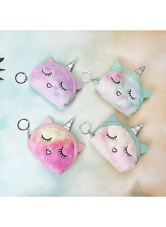 Estella New Cute Cartoon Semicircle Coin Purse Unicorn Embroidered Cute Squinting Tie-dyed Plush Coin Purse