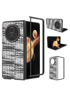 For Honor Magic V3 Black Frame Color Lattice Texture PU Phone Case(Black)
