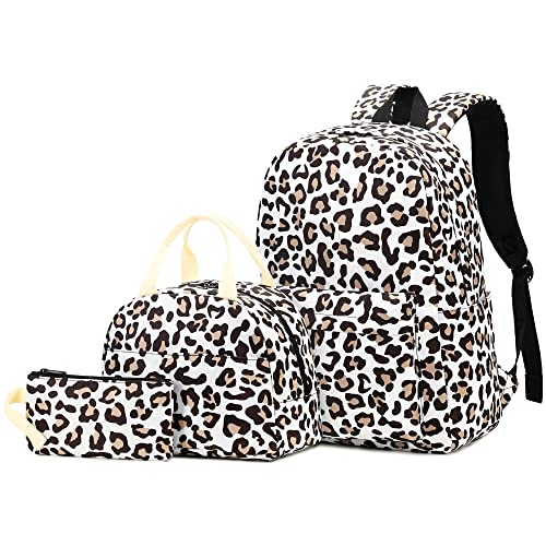 Yusudan Leopard Girls School Backpack Set Kids Teens School Bag Bookbag with Lunch Bag Pencil Bag - Image 1