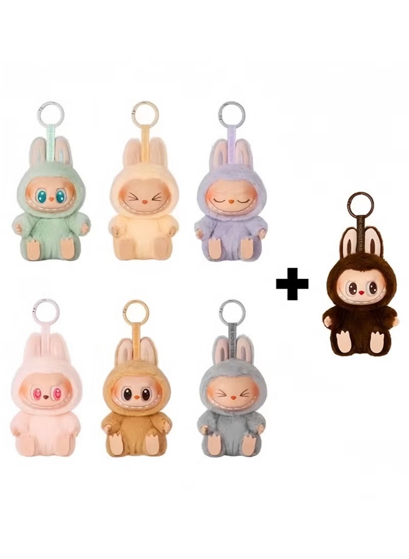 لابوبو 7-PACKS دمية قلادة Labubu الجيل الثاني معكرون الفينيل دمية أفخم 17 سم ، متطابقة تماما مع ملابس Labubu - Image 1