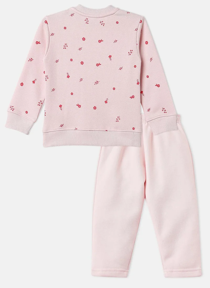 Nautinati Nautinati Pink Fleece Cat Applique Sweatshirt and Solid Joggers Co-Ord Set for Infants