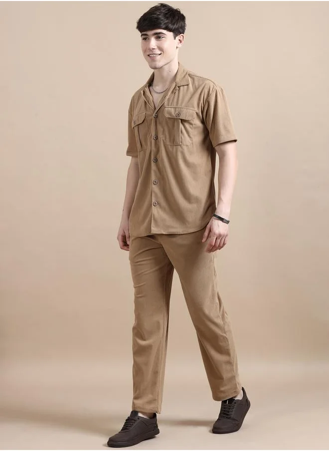 بوشيرت Corduroy Pocket Detail Shirt and Pants Co-Ords by Styli