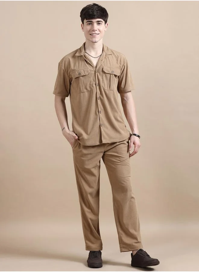 بوشيرت Corduroy Pocket Detail Shirt and Pants Co-Ords by Styli