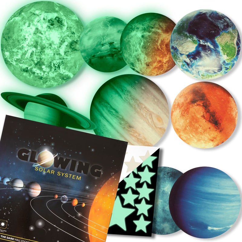 LIDERSTAR Glow in The Dark Stars and Planets Bright Solar System Wall Stickers Glowing Ceiling Decals for Kids Bedroom Any RoomShining Space Decoration Birthday Christmas Gift for Boys and Girls Green
