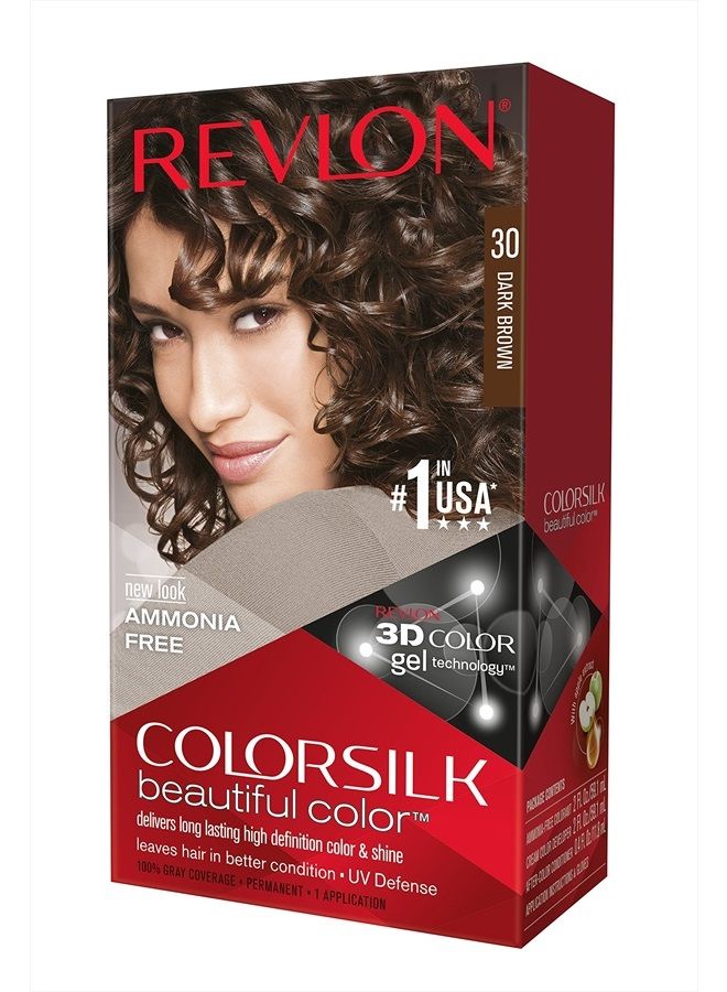 Revlon ColorSilk Hair Color, 30 Dark Brown 1 ea (Pack of 3)