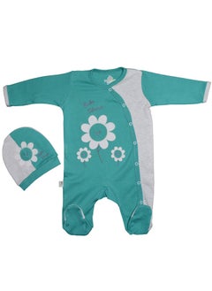 Baby Sunflower Jumpsuit footed with Beanie set