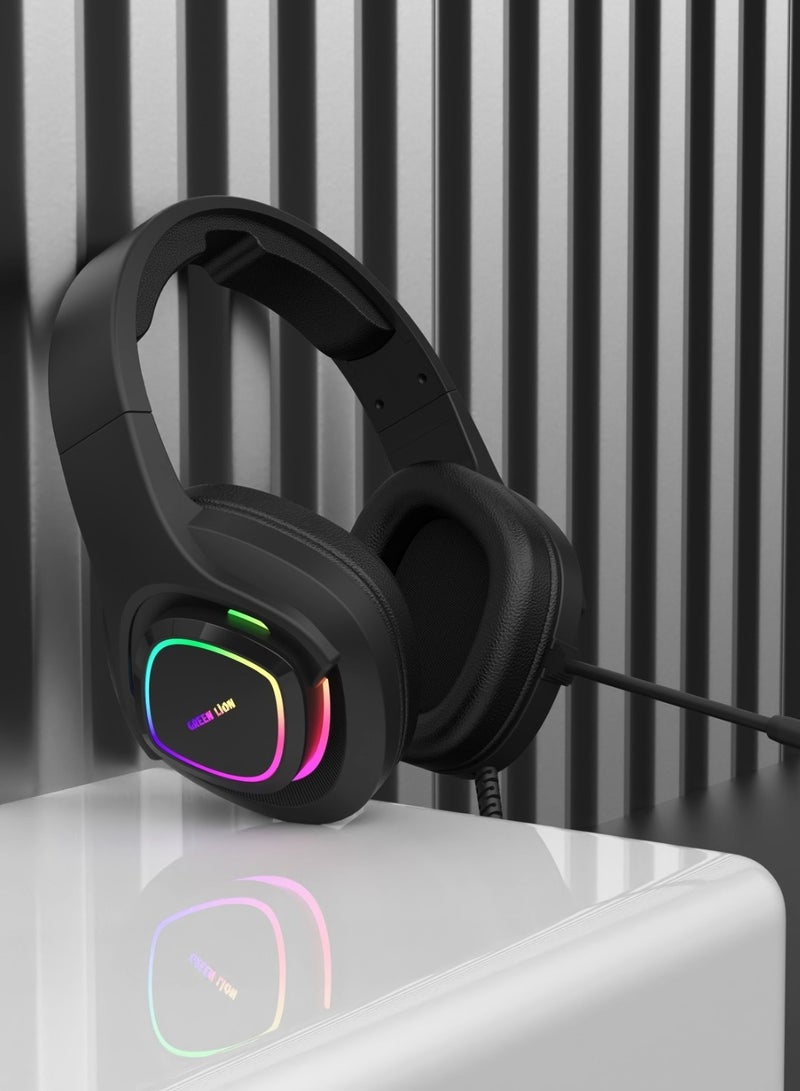 GREEN LION Gaming Headphone GP32X with High-Definition Audio / Music / Comfortable to Wear / Durable Build /Wide Combability/ 3.5mm Audio Jack / Noise Canceling Mic /  2.1m Wired Headphone - Black - Image 2