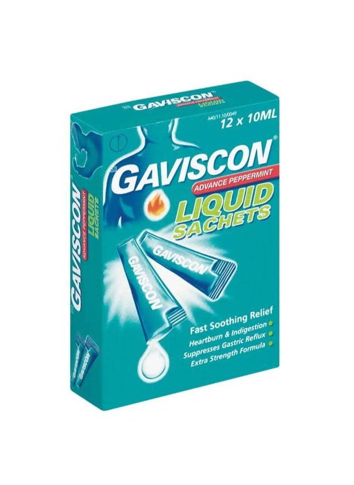 GAVISCON Gaviscon Advance Peppermint Liquid For Heartburn 10ml, Pack of 12 Sachets  - Image 1