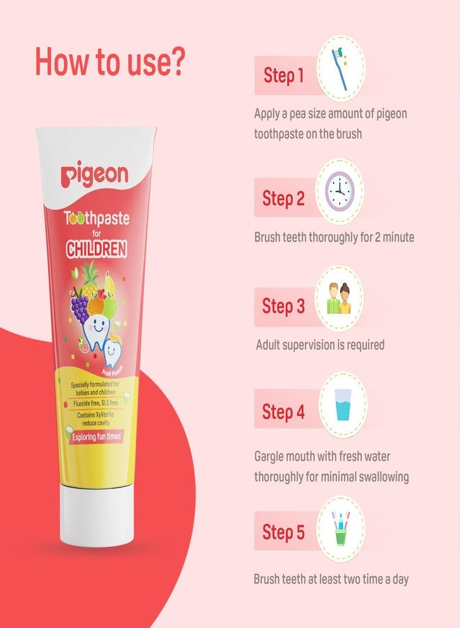 Pigeon Fruit Punch Toothpaste for Babies & Children | Formulated Without Fluoride, SLS, Added Colour & Paraben | pH Friendly Gentle Oral Care | 45 g Each | Pack of 4 - Image 2