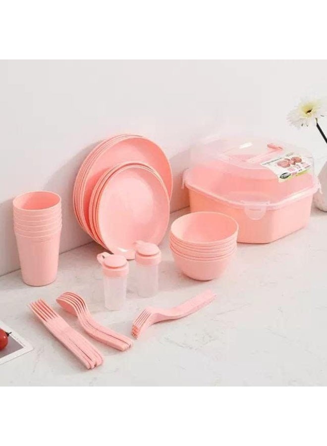 Deluxe 47-Piece Portable Picnic & Camping Tableware Set for 6 People | Reusable High-Quality Plastic | Includes Plates, Cups, Bowls & Cutlery (Spoons, Forks, Knives) | Lightweight & Stackable with Carrying Case | Multicolored - Image 4