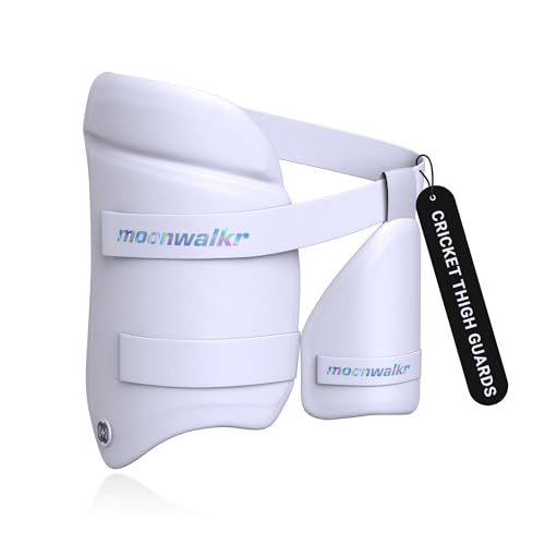 moonwalkr Thigh Guard 2.0 Protective Gear for Batter’s Height (4’5”- 4’8”) Cricket Thigh Pad Cricket Accessories & Equipment Safeguarding Both Your Outer and Inner Thighs White (XS, Left Hand) - Image 1