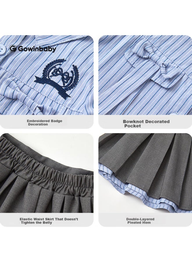 Gowinbaby Academy Style Girls' Two-piece Set  Autumn New Fashion Toddler Striped Skirt Outfit - Image 3