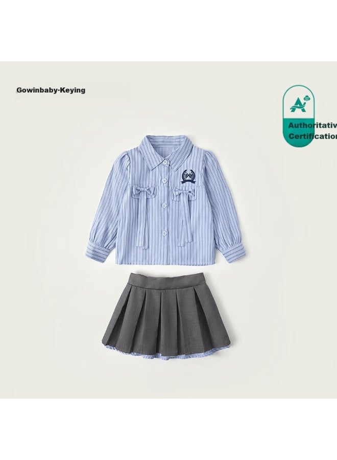 Gowinbaby Academy Style Girls' Two-piece Set  Autumn New Fashion Toddler Striped Skirt Outfit - Image 1